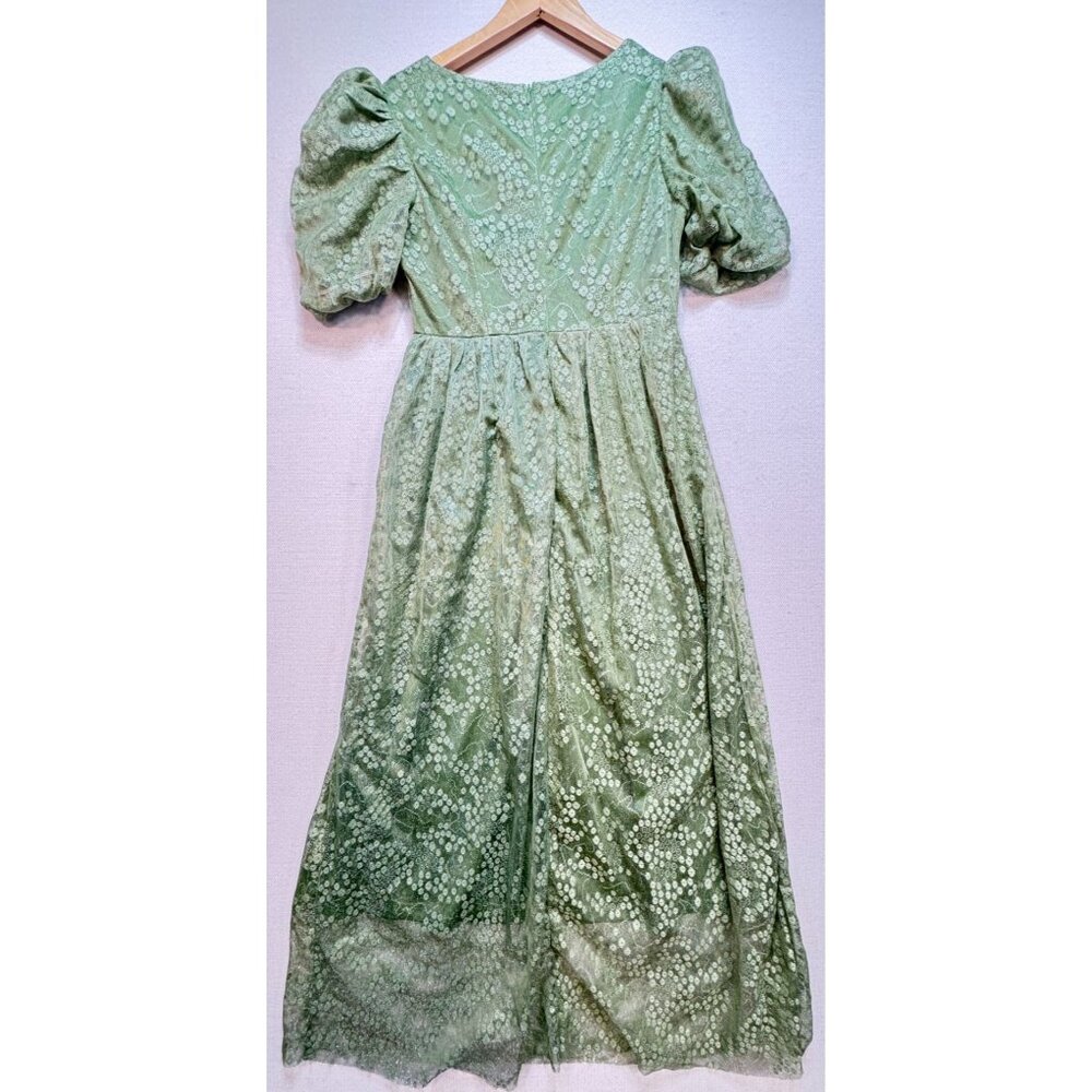 Womens Cottagecore Countryside Midi Dress Size M Green White Flower - Picture 2 of 14